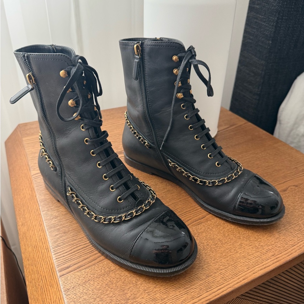 CHANEL Interlocking CC Logo Combat Boots